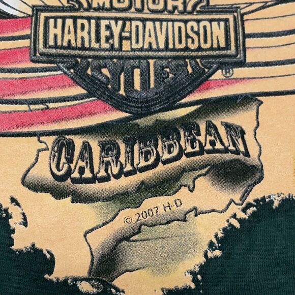 Vintage Harley Davidson Shirt Large Caribbean Ride On Graphic T Shirt Green 2007 - Picture 3 of 10